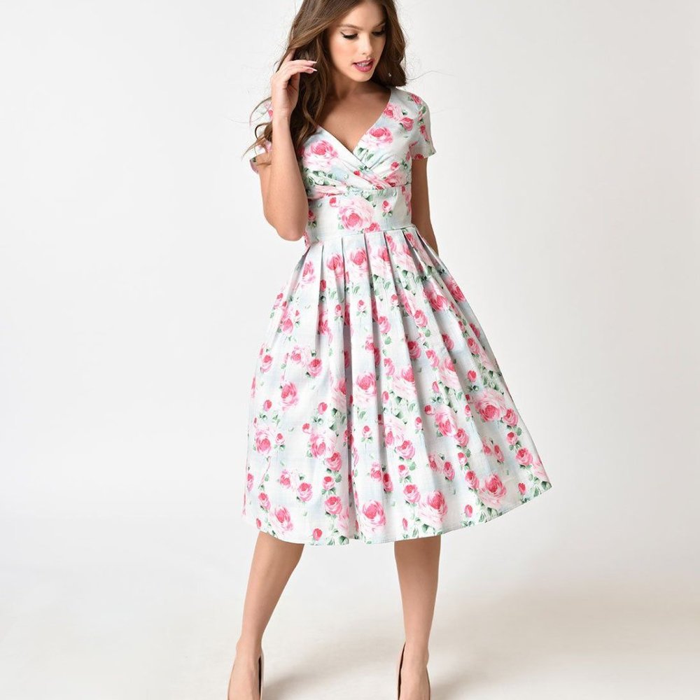 Hell Bunny Retro Natalie Rose Floral Tartan Pleated Midi Dress